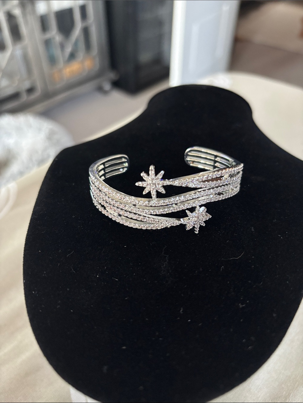 Silver Crystal Starburst Cuff Bracelet - Women Jewelry